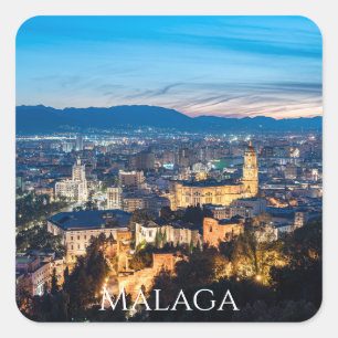 Nattvy över katedralen i Malaga i Spanien Fyrkantigt Klistermärke