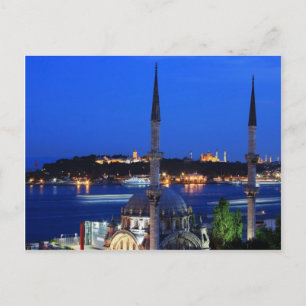 Nattvy över populära ställe i Istanbul Vykort