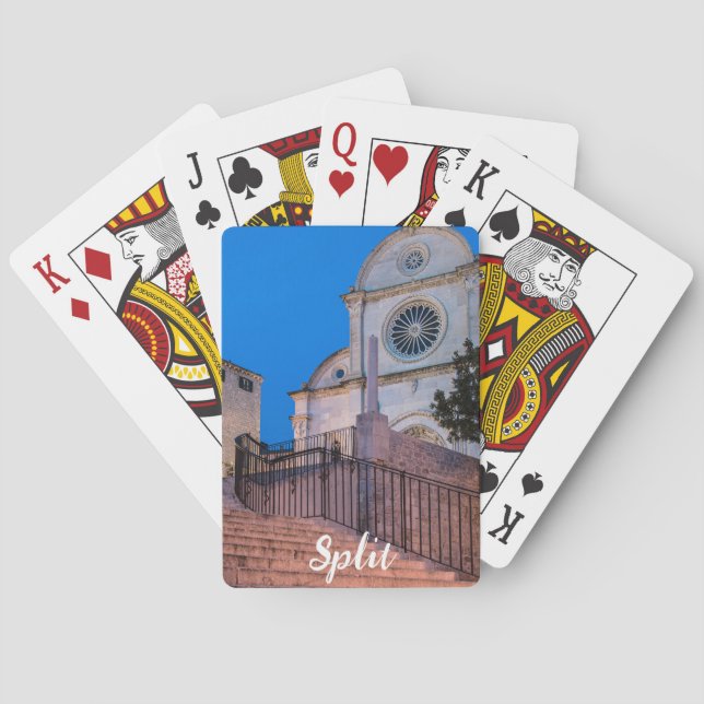 Nattvy över trappor och kyrka i Split, Kroatien Casinokort (Baksidan)