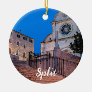 Nattvy över trappor och kyrka i Split, Kroatien Julgransprydnad Keramik