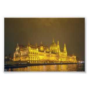 Nattvy, ungerska parlamentet, Budapest Ungern Fototryck