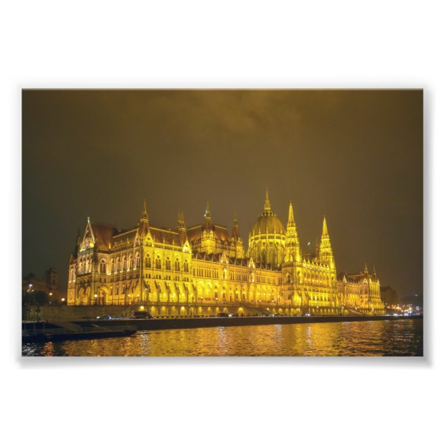 Nattvy, ungerska parlamentet, Budapest Ungern Fototryck (Framsidan)