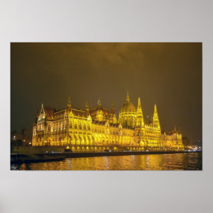 Nattvy, ungerska parlamentet, Budapest Ungern Poster