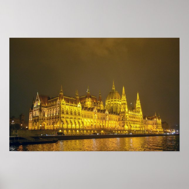 Nattvy, ungerska parlamentet, Budapest Ungern Poster (Framsidan)