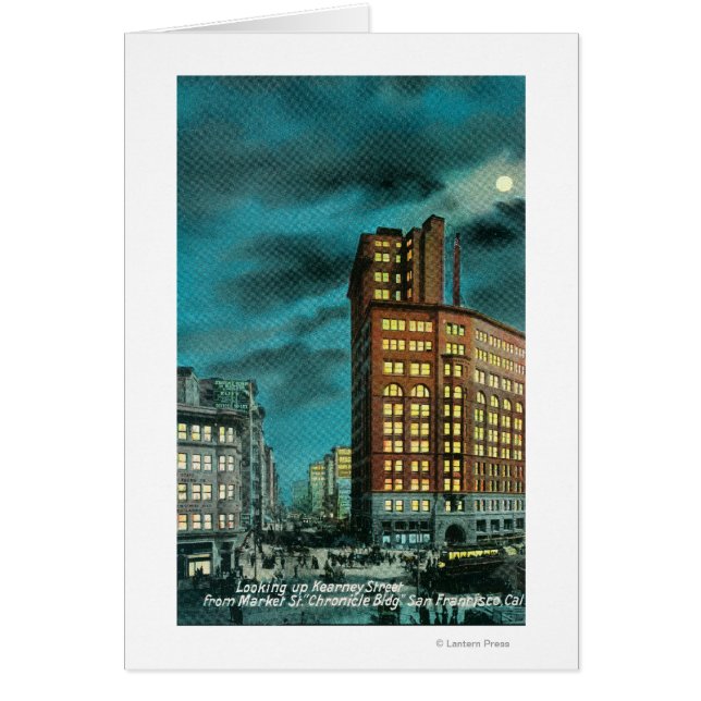 Nattvy upp Kearney St vid Chronicle Bldg Hälsningskort (Framsidan)