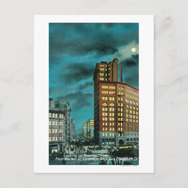 Nattvy upp Kearney St vid Chronicle Bldg Vykort (Framsida)