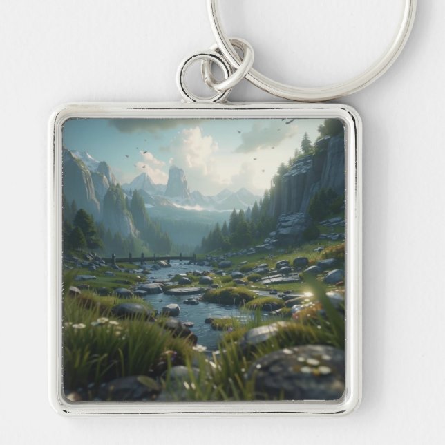 Natur 21. fyrkantig silverfärgad nyckelring (Framsidan)