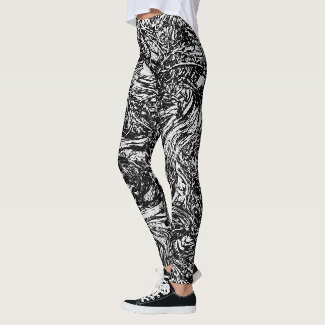Natur Abstrakt Mönster i Svart och Vitt Leggings (Vänster)