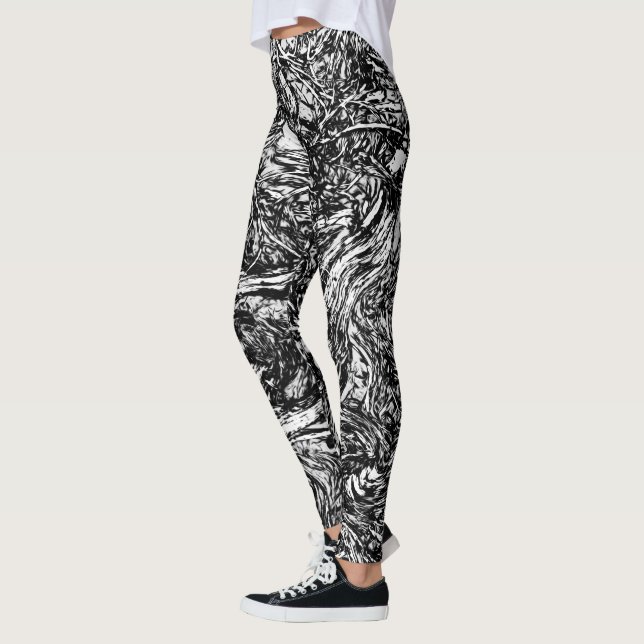 Natur Abstrakt Mönster i Svart och Vitt Leggings (Vänster)