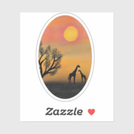 NATUR AFRIKANSK GIRAFFE SUNSET PAINTING KLISTERMÄRKEN