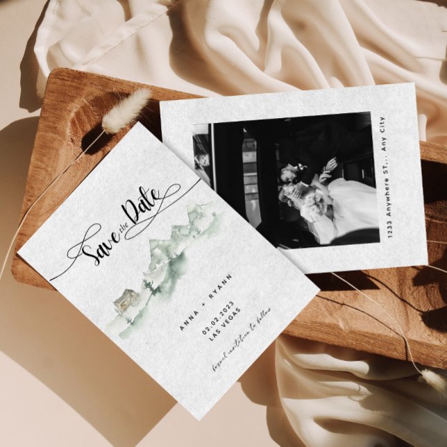 Natur Akvarell Grå Berg Spara Datum Inbjudningar (Skapare uppladdad)