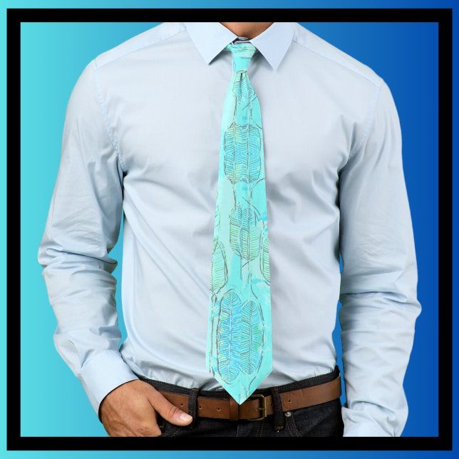 Natur Älskare Löv Design Soft Blue Grönt Löv Slips (Skapare uppladdad)