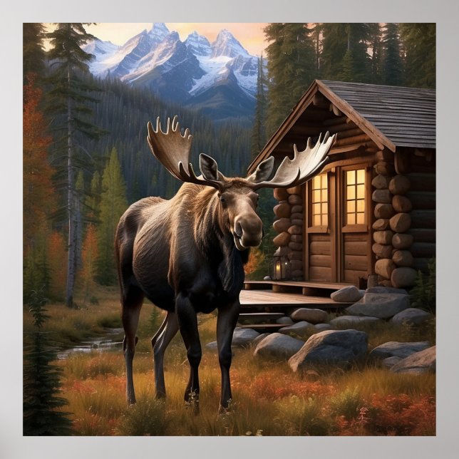 *~* Natur AP49 MOOSE Skogen Forest Dusk Mountains Poster (Framsidan)