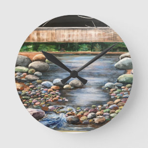 Natur Art Brook in Forest Rund Klocka