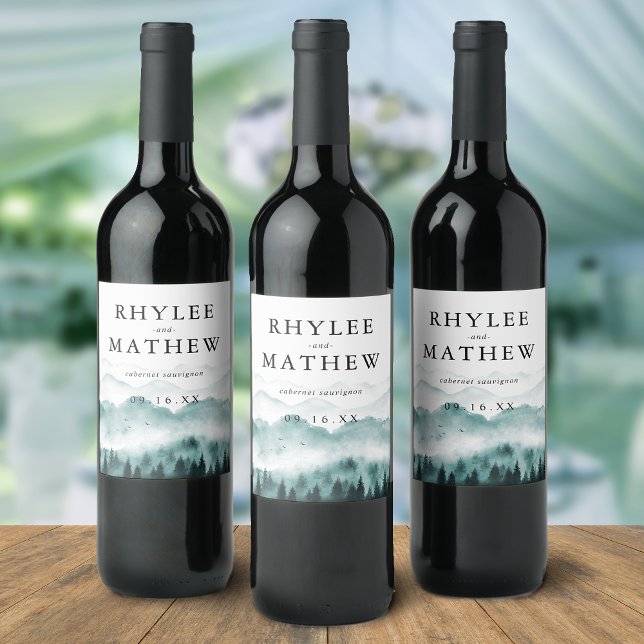 Natur Berg Tallträd Personlig Vinflaska Etikett (Nature Mountain Pine Trees Personalized Wine Label)