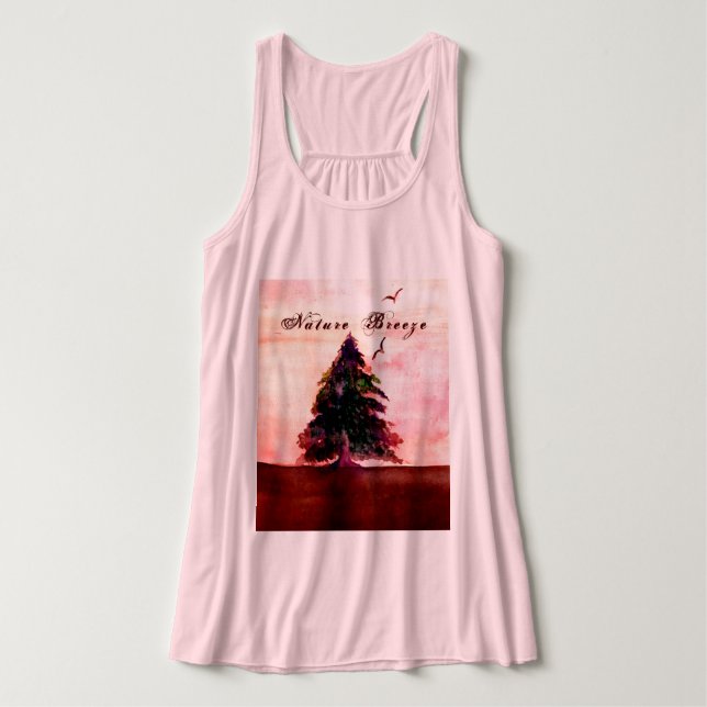 Natur Breeze Earth Träd Sparrows  Rosa Linne Med Racerback (Design framsida)