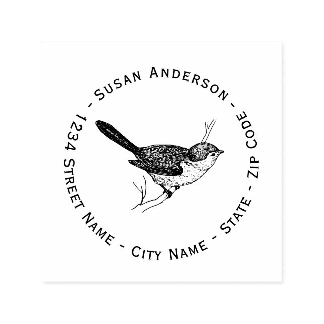 Natur - Bushtit Returadress Self-Inking Frimärke Självfärgande Stämpel (Design)