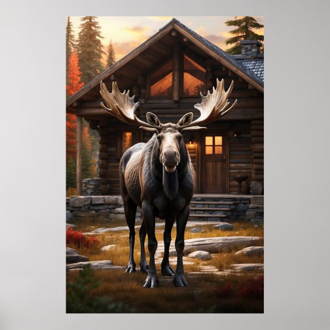 *~* Natur Cabin AP49 MOOSE Forest Cottage Poster (Framsidan)