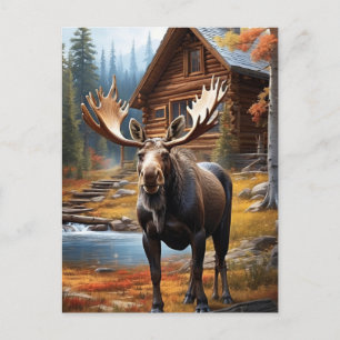*~* Natur Cabin STREAM AP49 MOOSE Forest Vykort