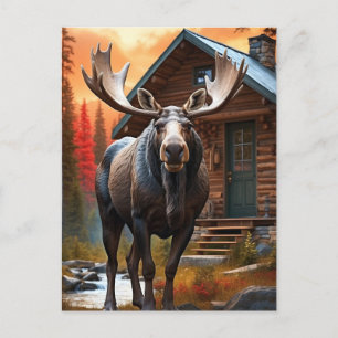 *~* Natur Cabin STREAM AP49 MOOSE Forest Vykort
