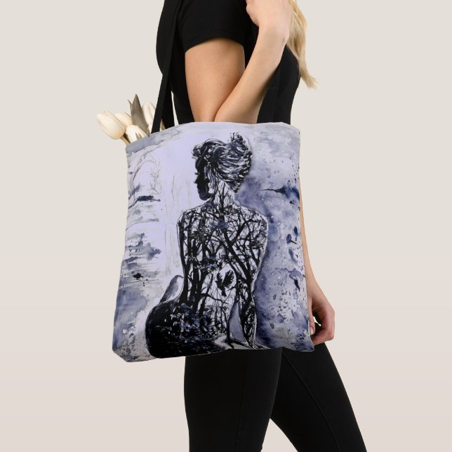 Natur Dam Tote Bag - Svartvit färg Tygkasse (Närbild)