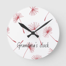Natur - Dandelioner i fuschia Clock. Anpassa Rund Klocka