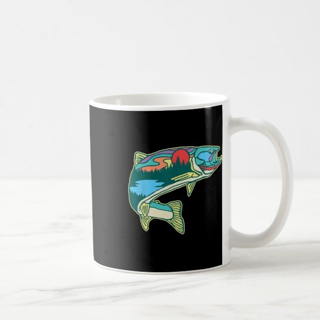 Natur Forell Illustration Vintage Flugfiske Retro Kaffemugg (Höger)