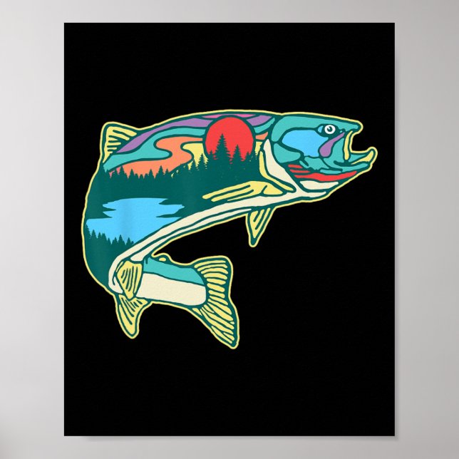 Natur Forell Illustration Vintage Flugfiske Retro Poster (Framsidan)