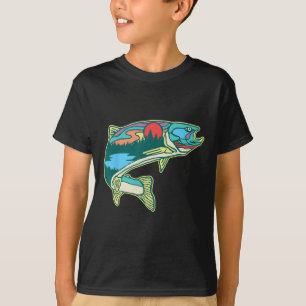 Natur Forell Illustration Vintage Flugfiske Retro T Shirt