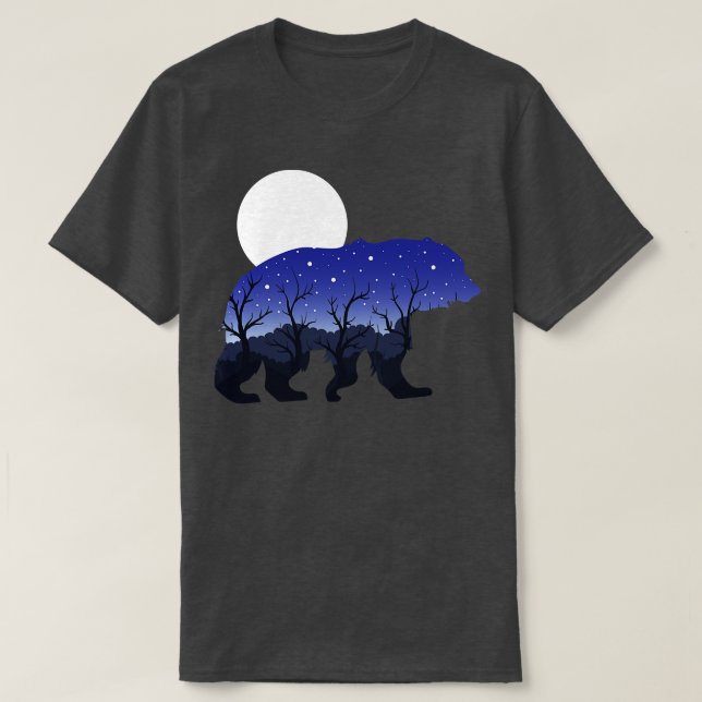 Natur Forest Animal Måne Night Brown Bear T Shirt (Design framsida)