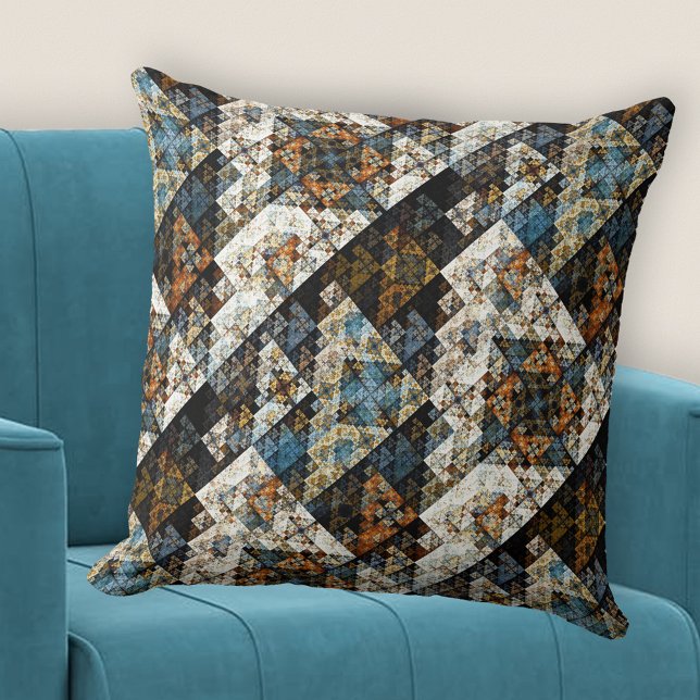 Natur Geometric Abstrakt Mönster Pillow Kudde (Pillow with an abstract geometric fractal pattern in colors inspired by nature.)
