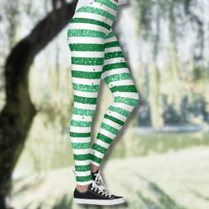 Natur Grön Vit Horisontell Glitterränder Leggings