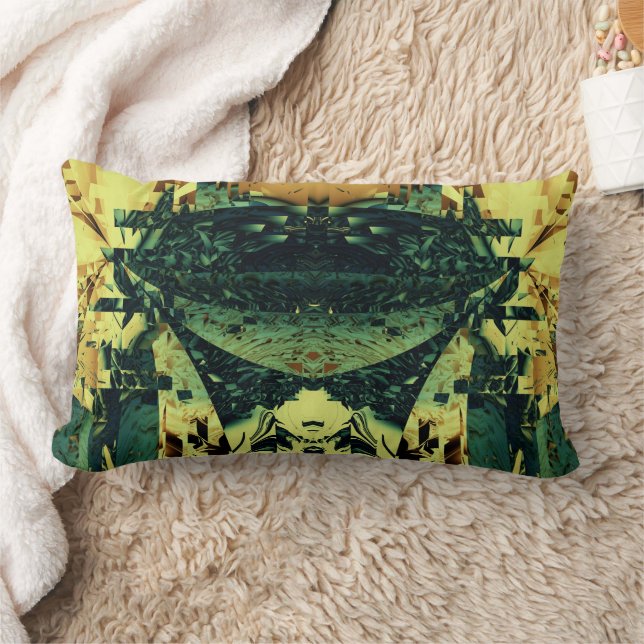 Natur, Grönt, brun, Gult Intricate Design Lumbarkudde (Filt)