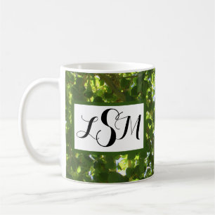 Natur Grönt Löv Photo Tall Träd Monogram Kaffemugg