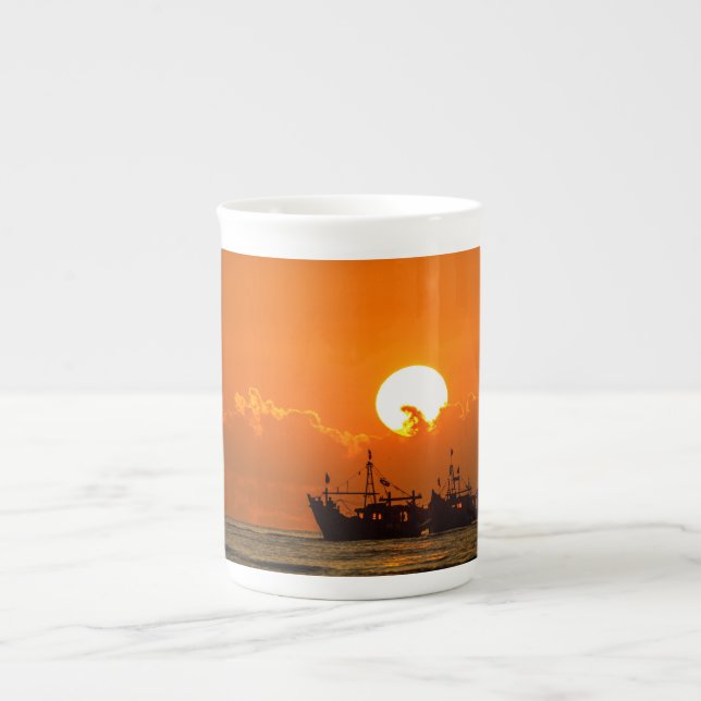 Natur Landskap Solnedgång med båt-68465 Benporslin Mugg (Framsidan)