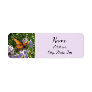 Natur Lila blommor med Monarch Butterfly Returadress Etikett