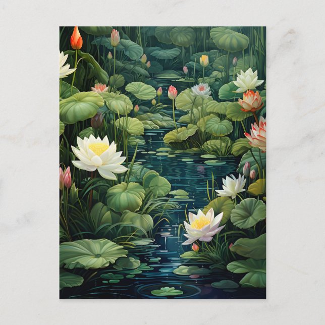 Natur Lotus Vatten Lily Pond Ligcape Helg Vykort (Framsida)