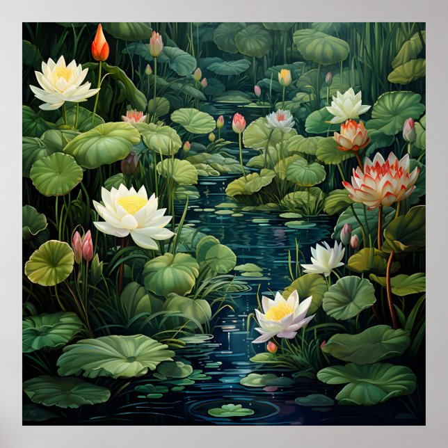 Natur Lotus Vatten Lily Pond Ligcape Poster (Framsidan)