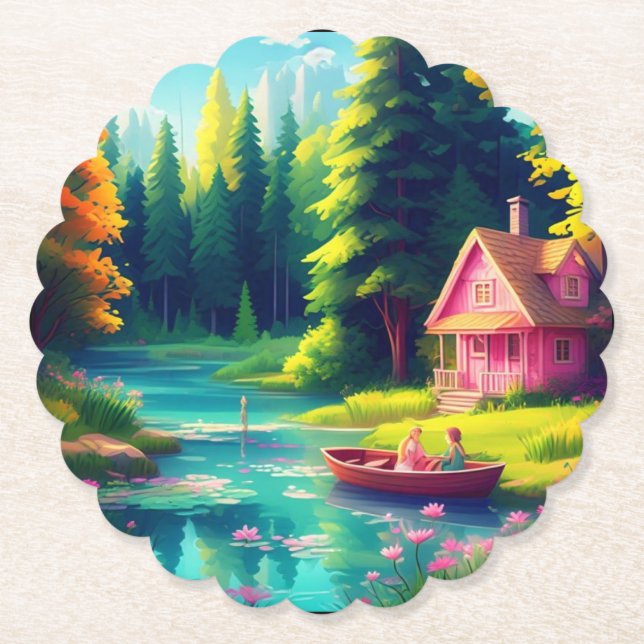 Natur med Rosa Cottage-68486 Underlägg Papper (Framsida)