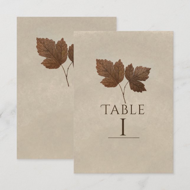 Natur minimalistisk höstlöv elegant bord nummer inbjudningar (Fram/baksida)