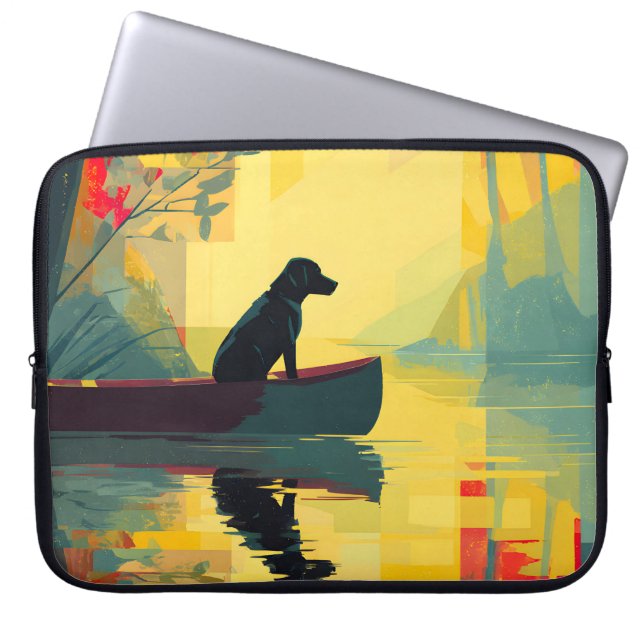 Natur Minimalistisk Svart Labrador Kanot Laptop Fodral (Framsidan)