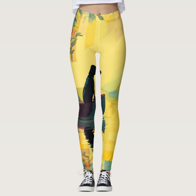 Natur Minimalistisk Svart Labrador Kanot Leggings (Framsida)