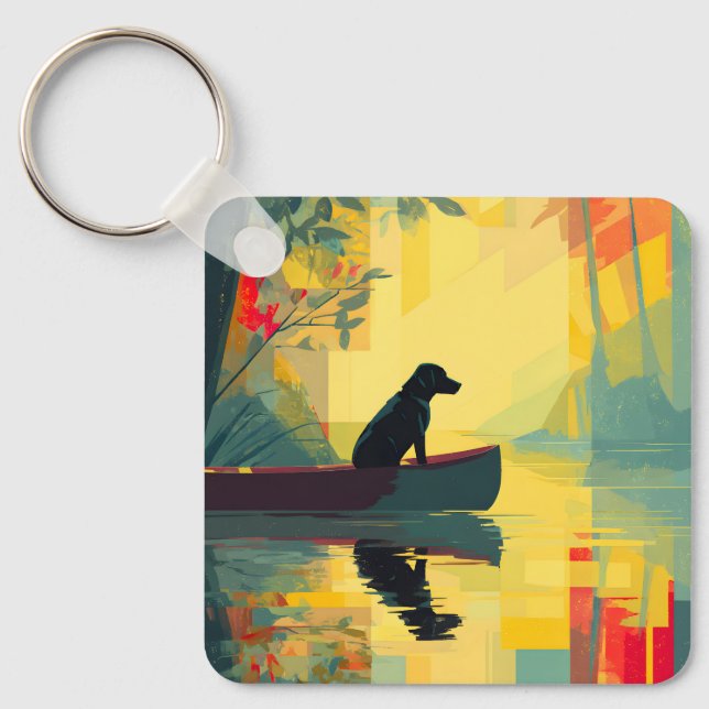 Natur Minimalistisk Svart Labrador Kanot Nyckelring (Framsida)