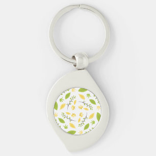 Natur Mönster Löv Ritning Skiss Blommor Swirl Silverfärgad Nyckelring