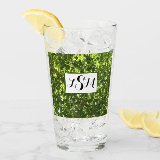 Natur Photo Bright Grönt Löv Träd Monogram Glaskopp (Framsida Ice)
