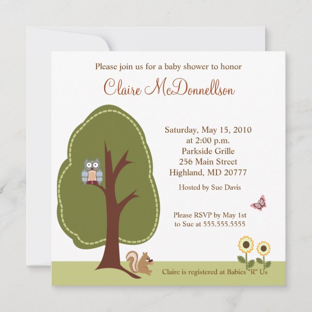 Natur Skog 5x5 Baby Shower Inbjudan (Framsida)