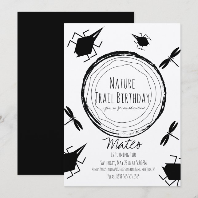 Natur Trail Insekt Kryp Butterfly Birthday Rustic Inbjudningar (Fram/baksida)