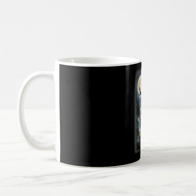 Natur varg skog träd vargar vilt djur måne kaffemugg (Vänster)