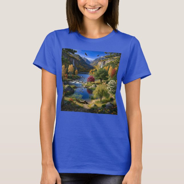 Natur Vildmark Landskap Berg Vattenfall T Shirt (Framsida)