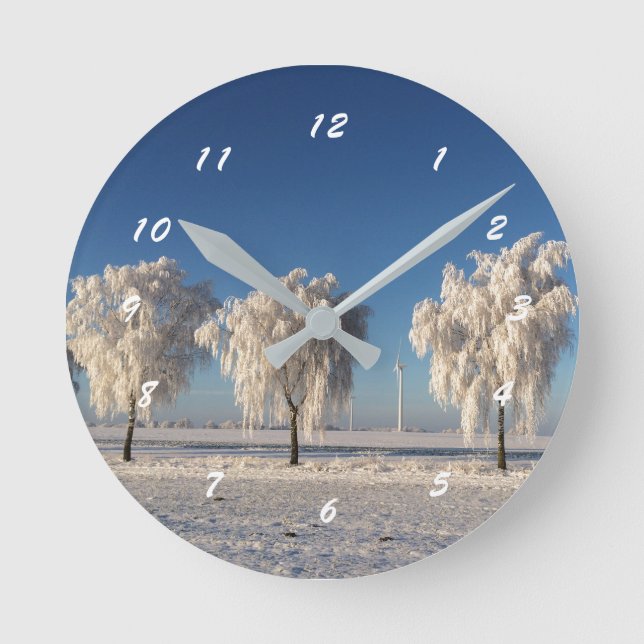 Natur Vinter Snötäckta Träd Rund Klocka (Framsida)